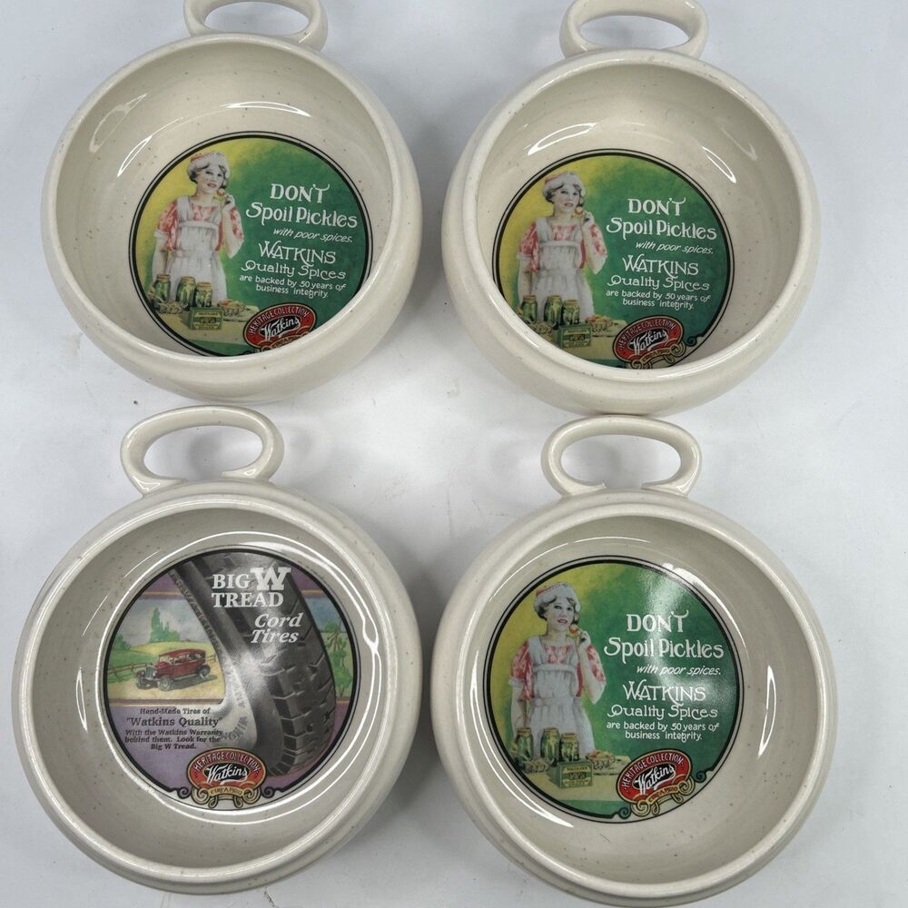 Vintage 1992 Watkins Heritage Collection Ceramic Handled Soup Bowls Set of 4
